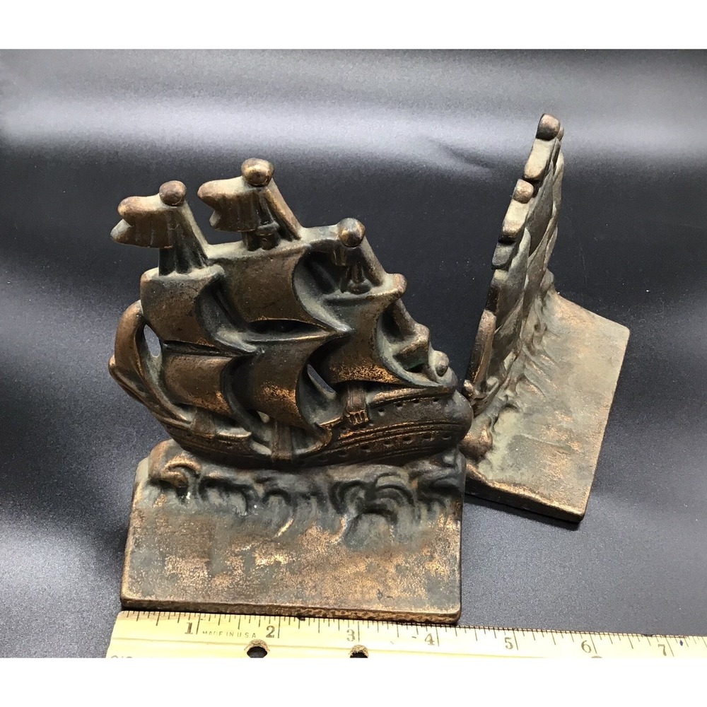 Vintage Verona Cast Metal‎ Pair Sailing Ship Bookends